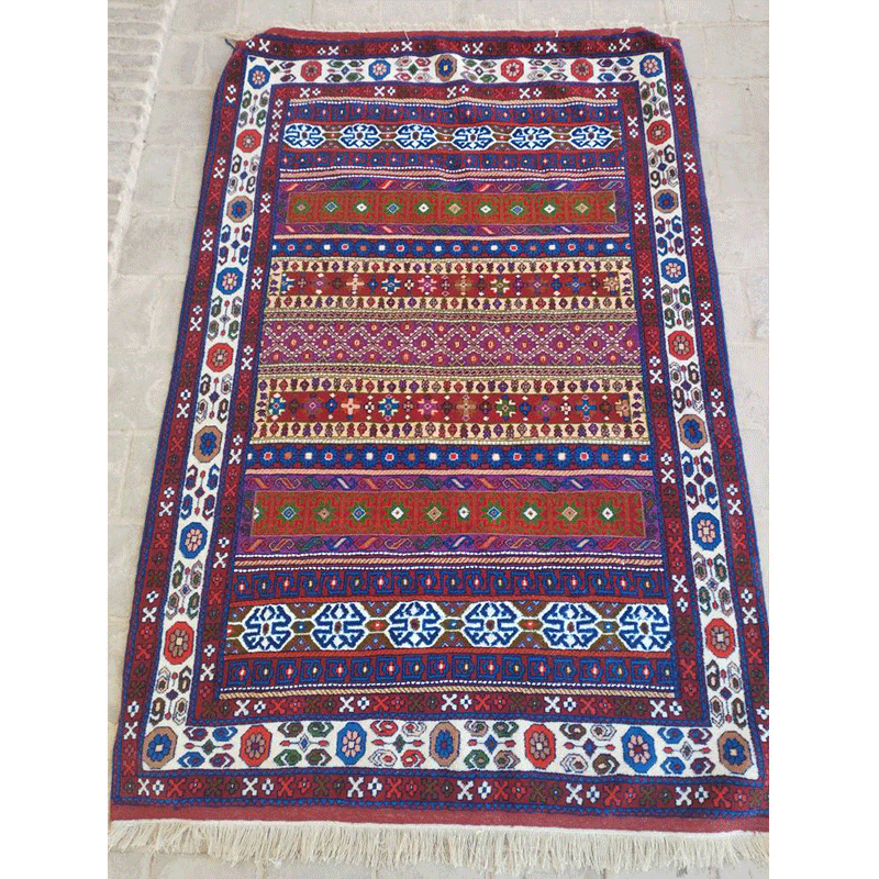قالیچه ترکمنی دستباف سه متری گل ابریشم